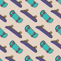 Skateboard Seamless Pattern Illustration. The design showcases skateboards in various orientations on a beige background. vector