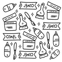 A black and white drawing of various craft items vector