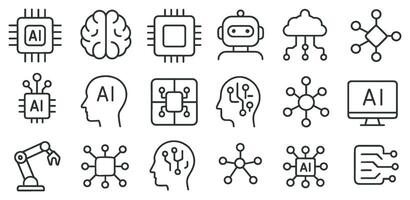 Artificial intelligence line icons collection showcases the cutting-edge world of technology vector