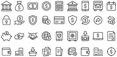 Diverse banking and finance icons illustration, offering comprehensive services at your fingertips vector