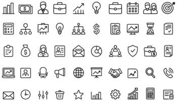 Comprehensive collection of business and management icons providing for diverse applications vector