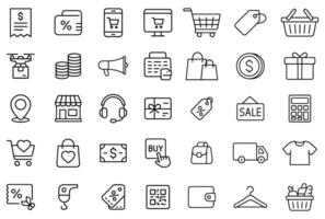 Outline icons representing modern shopping e commerce and retail commerce symbol illustration vector