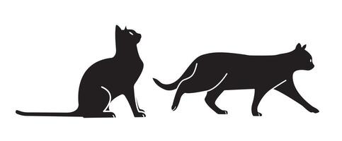 Silhouette of a cat in sitting and walking positions vector