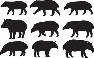 Silhouettes of various animals, including a pig, on a white background vector