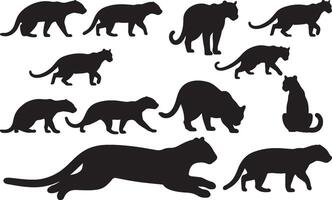 A set of silhouettes of various cats vector