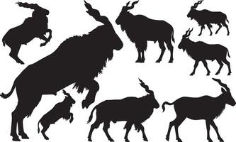 Silhouettes of various animals, including a goat vector