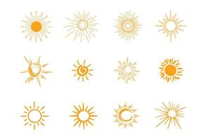 Outline design featuring a set of sun icons vector