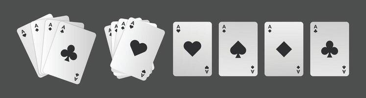 White ace card set flat color style vector