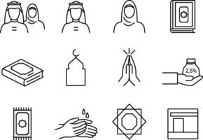 Outline style set of Moslem-related icons for various purposes vector