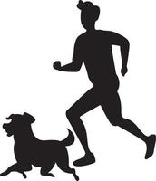 Silhouette of a man running with a dog vector
