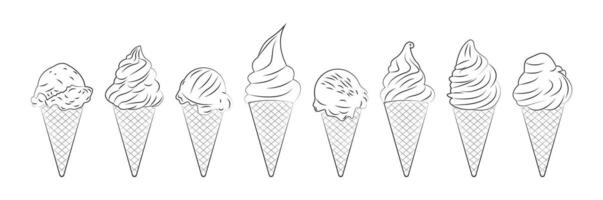 Collection of outlined ice cream cone icons vector