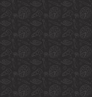 Chalk-style pizza pattern on black background vector