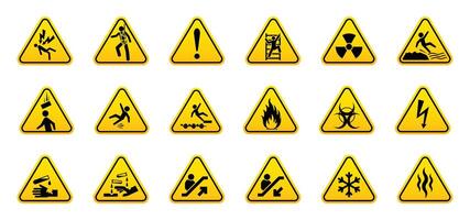 Collection of yellow triangle signs for various warnings vector