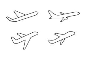 Outlined icon set of plane takeoff vector