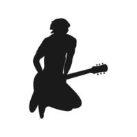 Dynamic jump action silhouette of guitarist playing live vector