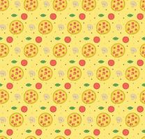 Flat design pizza pattern on yellow background vector