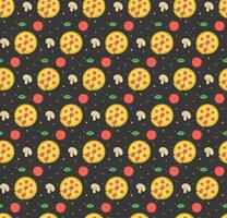 Flat design pizza pattern on black background vector