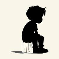 Sitting silhouette of boy in profile vector