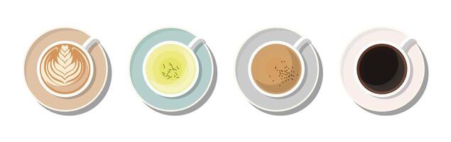 Various coffee art set top view design vector