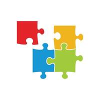 Business SEO puzzle line icon flat color teamwork vector