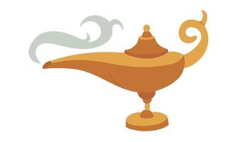 magic colored Genie lamp in a flat style. It is suitable for fantasy projects, books or games. golden object with a haze. An atmosphere of magic, mystery and adventures connected with magical desires vector