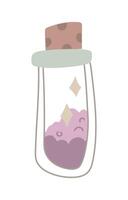 magic colored powder in closed glass flask in flat style. Suitable for projects in the genre of fantasy and magic. It can be used in books, games, to create an atmosphere of mystical potions, alchemy vector