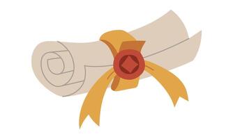 roll of colored paper printed in a flat style. yellow ribbon with red seal. It is suitable for projects in the genre of fantasy and magic. It can be used in books, games, or create mystical atmosphere vector