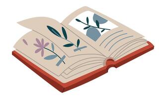 magical color book with potion recipes, dried flowers in a flat style. Suitable for use in projects related to fantasy, magic, witches and alchemy. Suitable for books, games and design.. Halloween vector