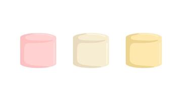 Marshmallow dessert food different colors set. Small square candy. Collection sweet confectionery illustration vector