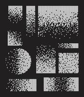 Disintegration pixel effect illustration. Dissolved filled square pattern black background. Decay effect. Dispersed dotted pattern. Concept of disintegration vector