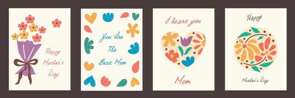 Set of Happy Mother's day greeting card with beautiful floral frame, abstract flowers art on white backgrounds. Creative spring card template with typography text. Happy Women's Day illustration. vector