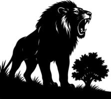 Fierce lion roaring silhouette bold dramatic wildlife artwork wild predator graphic vector