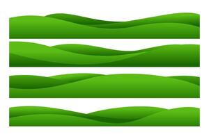 Gradient green hills on transparent background. Summer landscape element collections vector