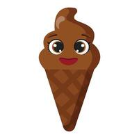 Smiling chocolate ice cream cone with cute face expression vector