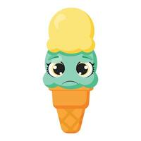 Sad ice cream cone character with expressive face vector