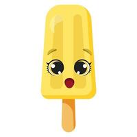 Surprised yellow ice cream with expressive face and big eyes on white background vector