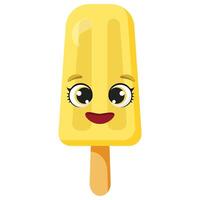 yellow ice cream with big eyes and a smiling face on a white background vector
