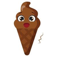 Excited chocolate ice cream cone character with expressive face vector