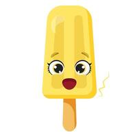 Shocking yellow ice cream with big eyes and a smiling face on a white background vector