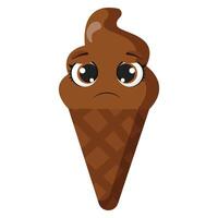 Sad chocolate ice cream cone with expressive face and teary eyes vector