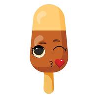 Cute ice cream sundae with a winking face and red heart is perfect for children's artwork, summer events, birthday invitations, candy store branding and fun projects vector