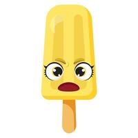 Angry yellow ice cream with cute face and expressive eyes on white background vector