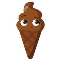 Cute chocolate ice cream cone with shy expression and glossy texture vector