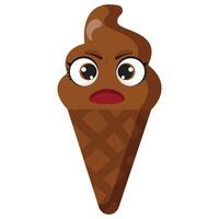 Angry chocolate ice cream cone with expressive eyes and dramatic emotion vector