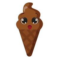 Surprised chocolate ice cream cone with big eyes and cute expression vector