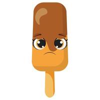 Sad chocolate ice cream with eyes vector