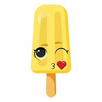Loved yellow ice cream with expressive face and big eyes on white background vector