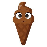 Chocolate ice cream cone with shy facial expression vector