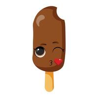 Chocolate ice cream cone with cute winking face and heart symbol perfect for summer, sweets packaging, kids party decorations, desserts menu design, fun and joyful projects vector