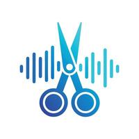 Abstract Blue scissors cutting through a sound wave graphic Icon or Logo Design Template vector